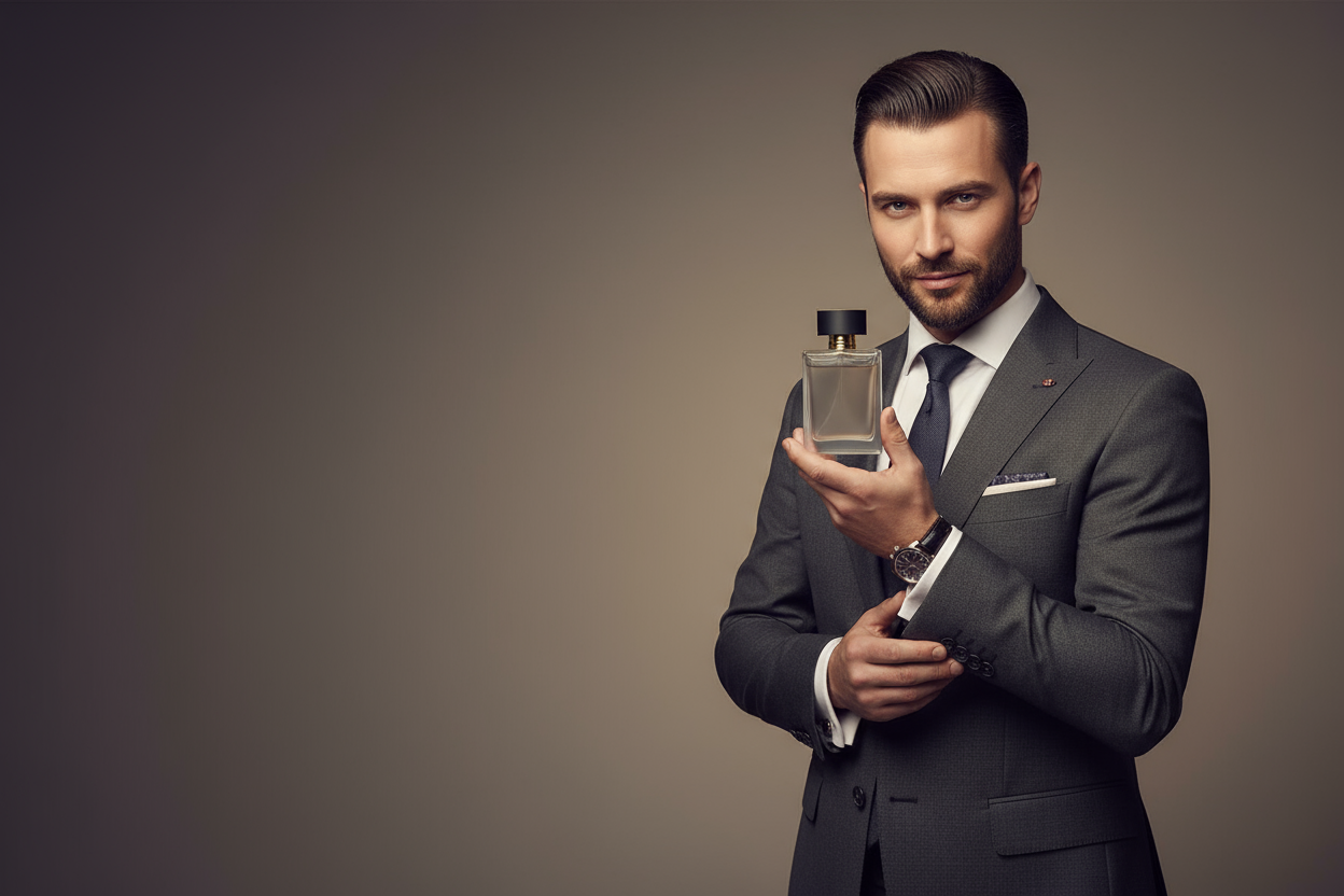 men holding a perfume